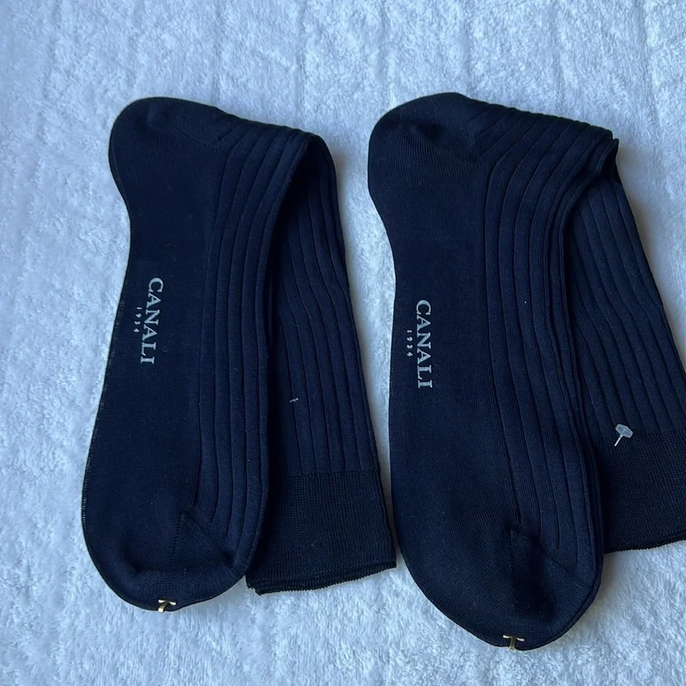 (2) CANALI Black Ribbed Cotton Socks - Picture 3 of 8